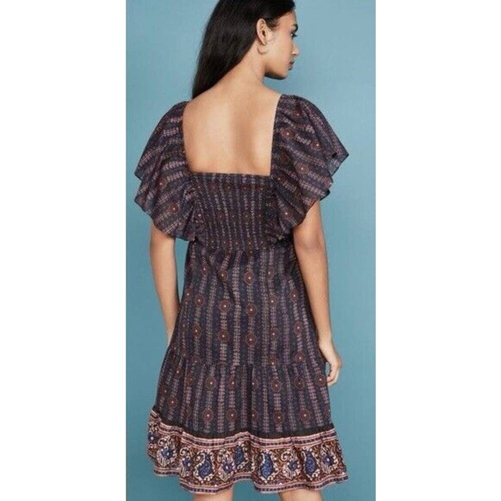 Soleil Floral Midnight Figue Estella Cotton Square Neck Mini Dress XS - Picture 6 of 10